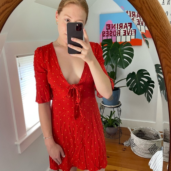 FREE PEOPLE All Yours Polka Dot, Tie Front Mini Dress - Picture 2 of 4